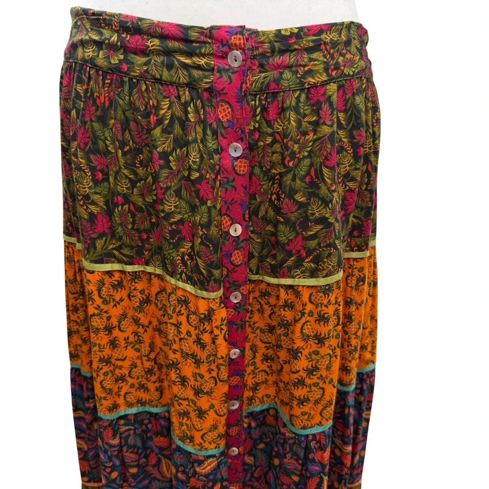 FARM Rio Multicolor Floral Tiered Maxi Skirt - Orange, Green, Pink, Blue - Picture 3 of 10